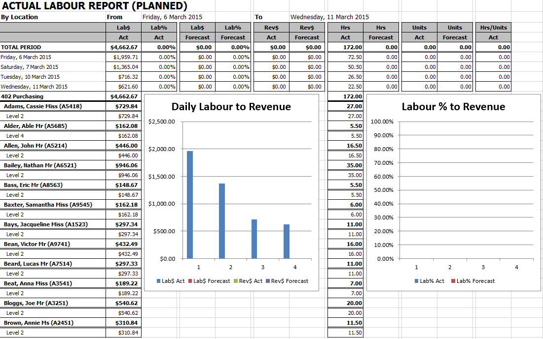 Actual Labour Report