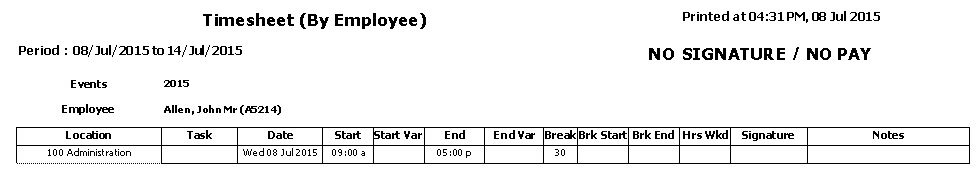 Timesheet By Employee