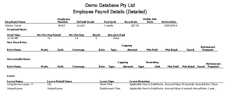 Employee Payroll Details Detailed