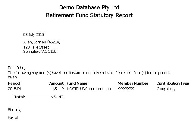 Retirement Fund Statutory Payment Summary