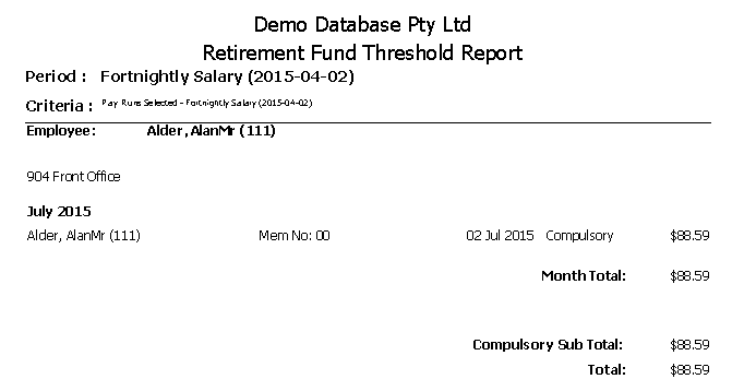 Retirement Fund Threshold Payment Summary