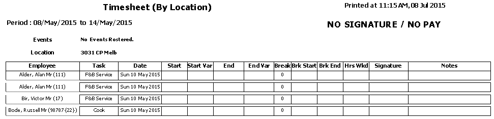 Timesheet By Location