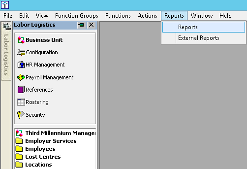 Figure #52: Inzenius Labour Logistics ‘Reports’ Function Menu