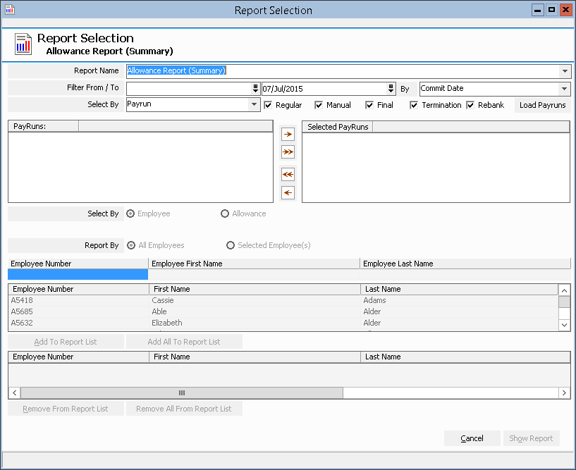 Figure #62: Inzenius Standard Reports Allowance Report (Summary)