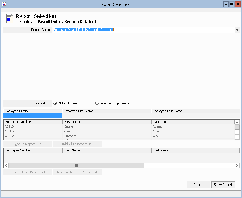 Figure #73: Inzenius Standard Reports Employee Payroll Details Report (Detailed