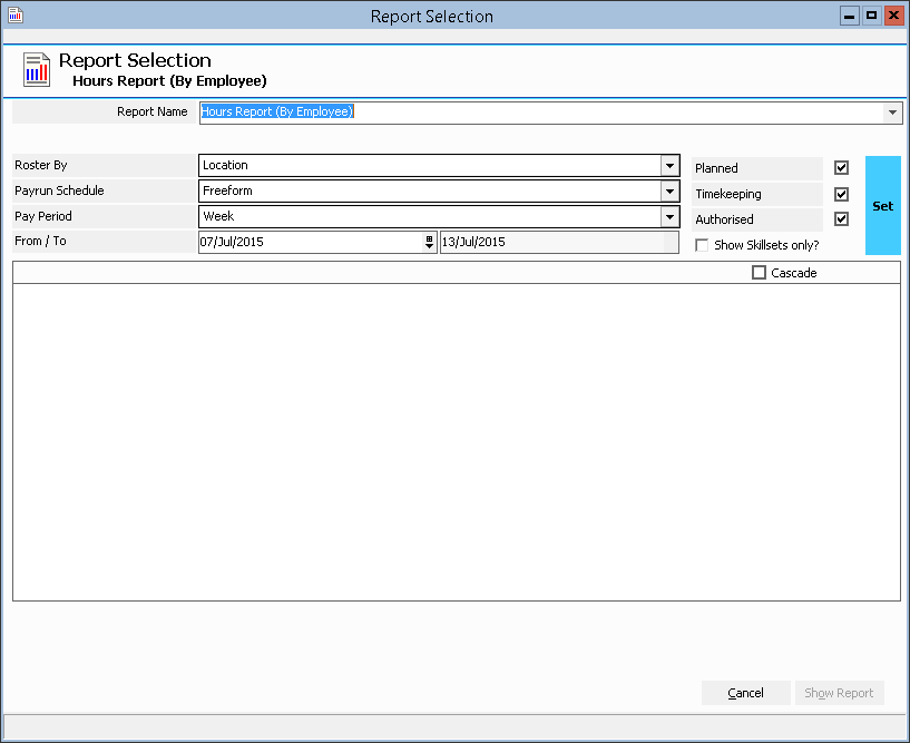 Figure #79: Inzenius Standard Reports, Hours Report (By Employee) screen